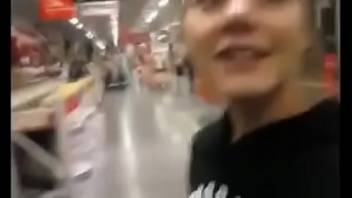 Horny teen gilrfriend sucking in a public store